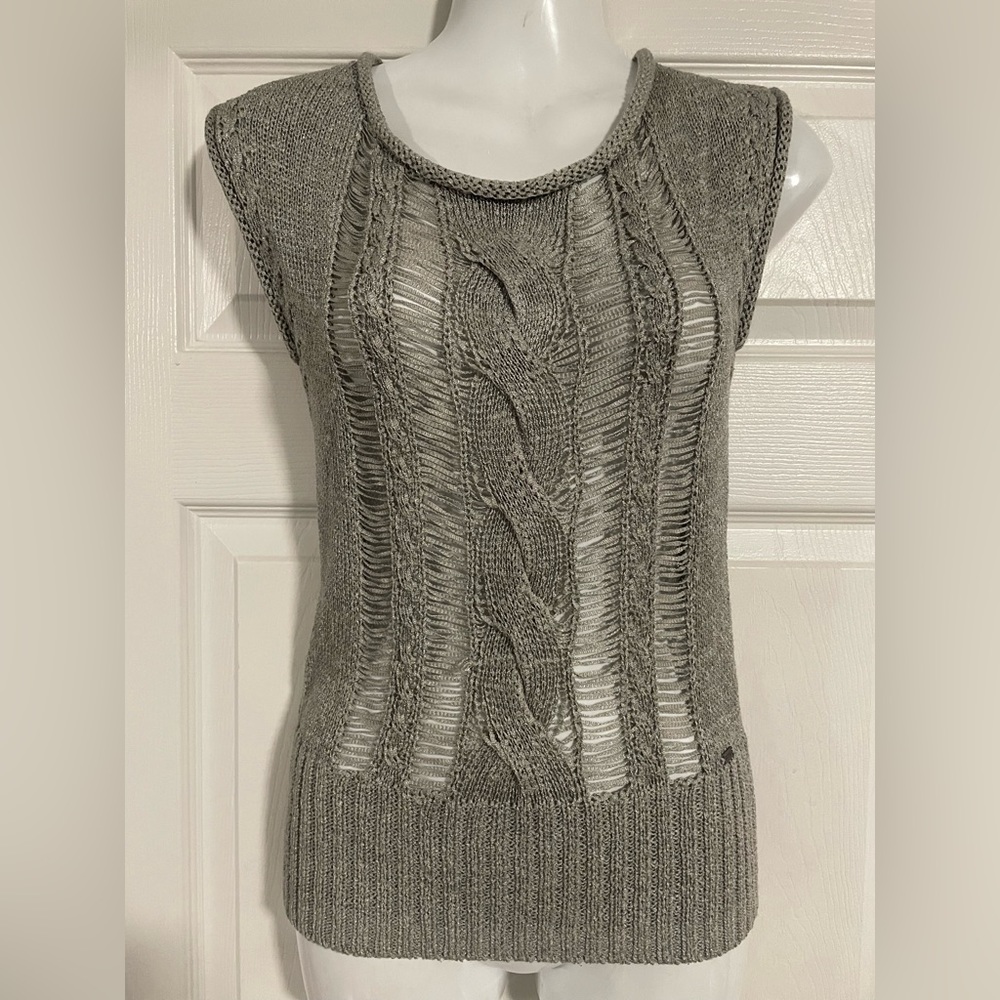 Guess fringe knit grey sweater size small NWOT